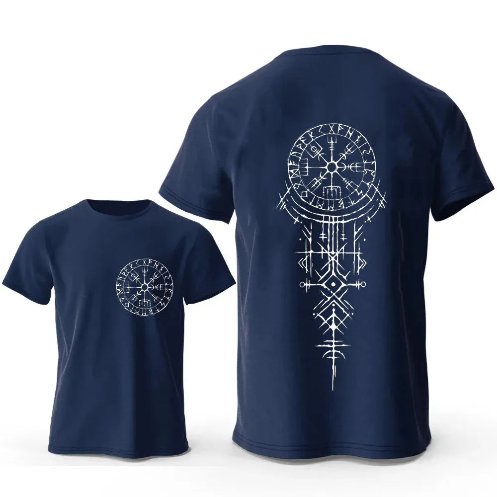Men's pure cotton t-shirt with Viking Rune Compass heat transfer graphic in various colours