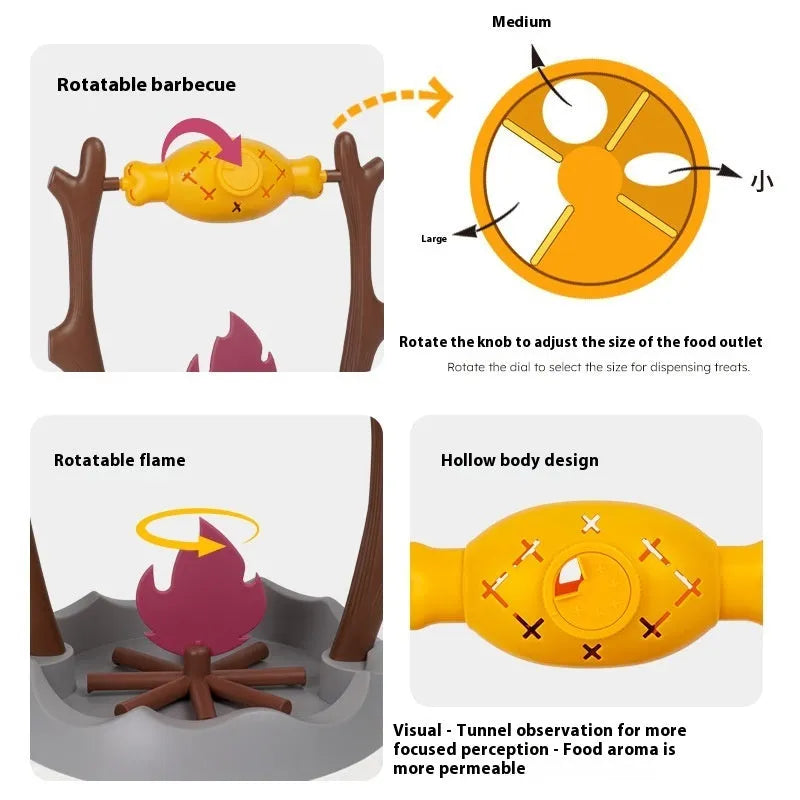 Barbecue-shaped plastic cat feeder toy for dispensing dry kibble during play.