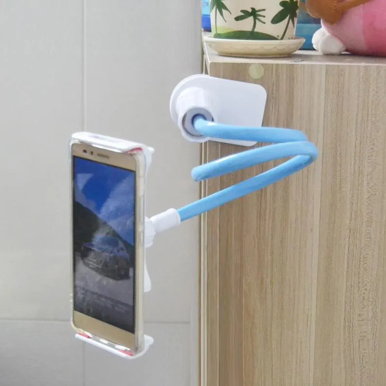 Aluminium alloy bedside phone holder with long flexible arm and saddle base mount