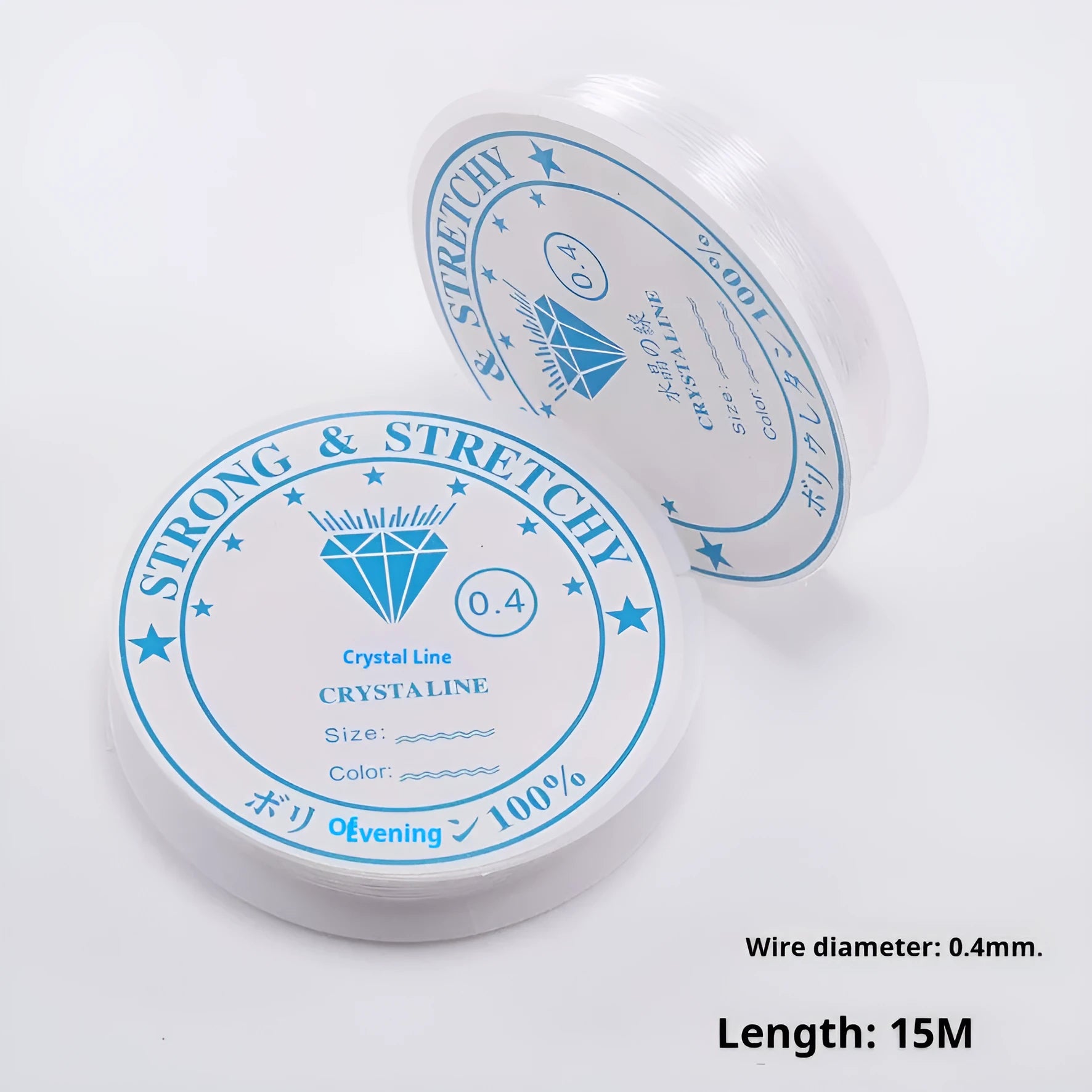 Spool of transparent white elastic cord for jewellery making with diameter options from 0.4mm to 1.0mm