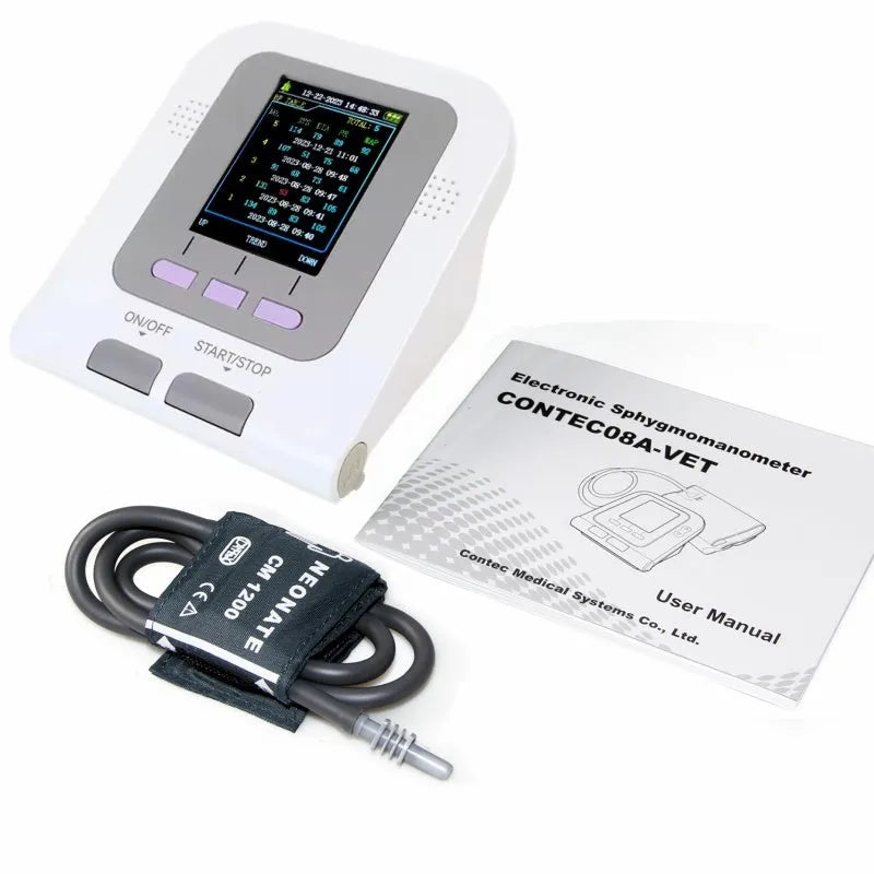 CONTEC08A veterinary digital blood pressure monitor unit with colour screen and cuff for animals.