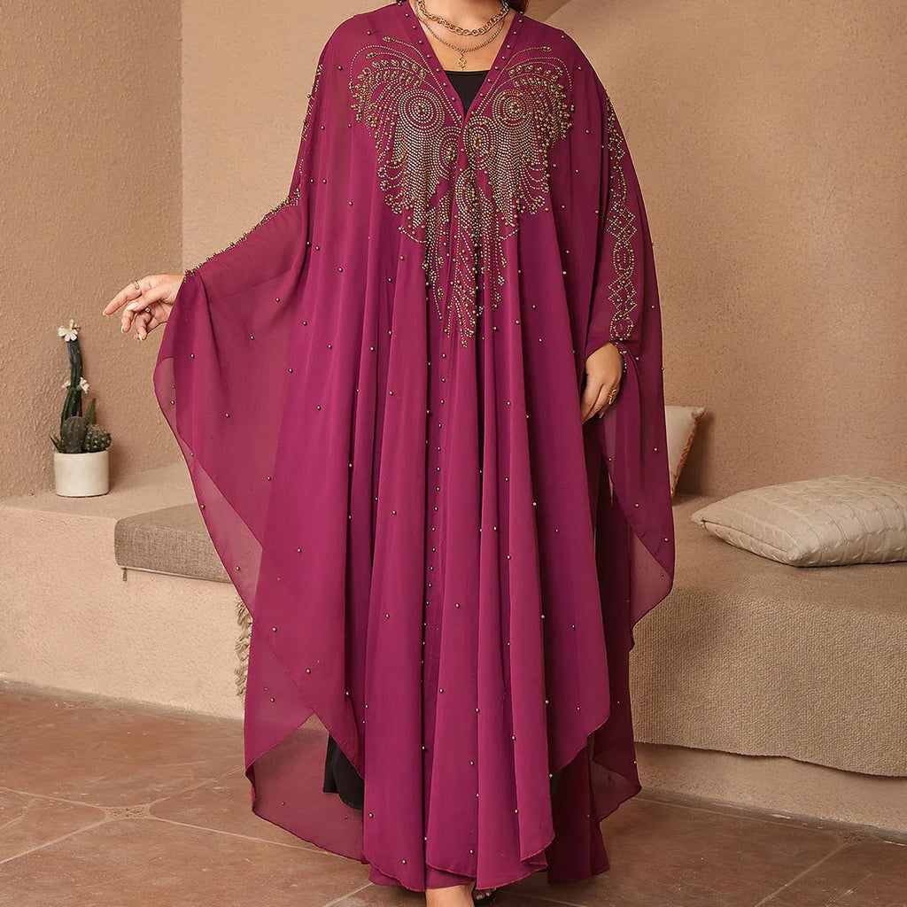 Muslim style chiffon cape shawl with rhinestone beading in multiple colour options