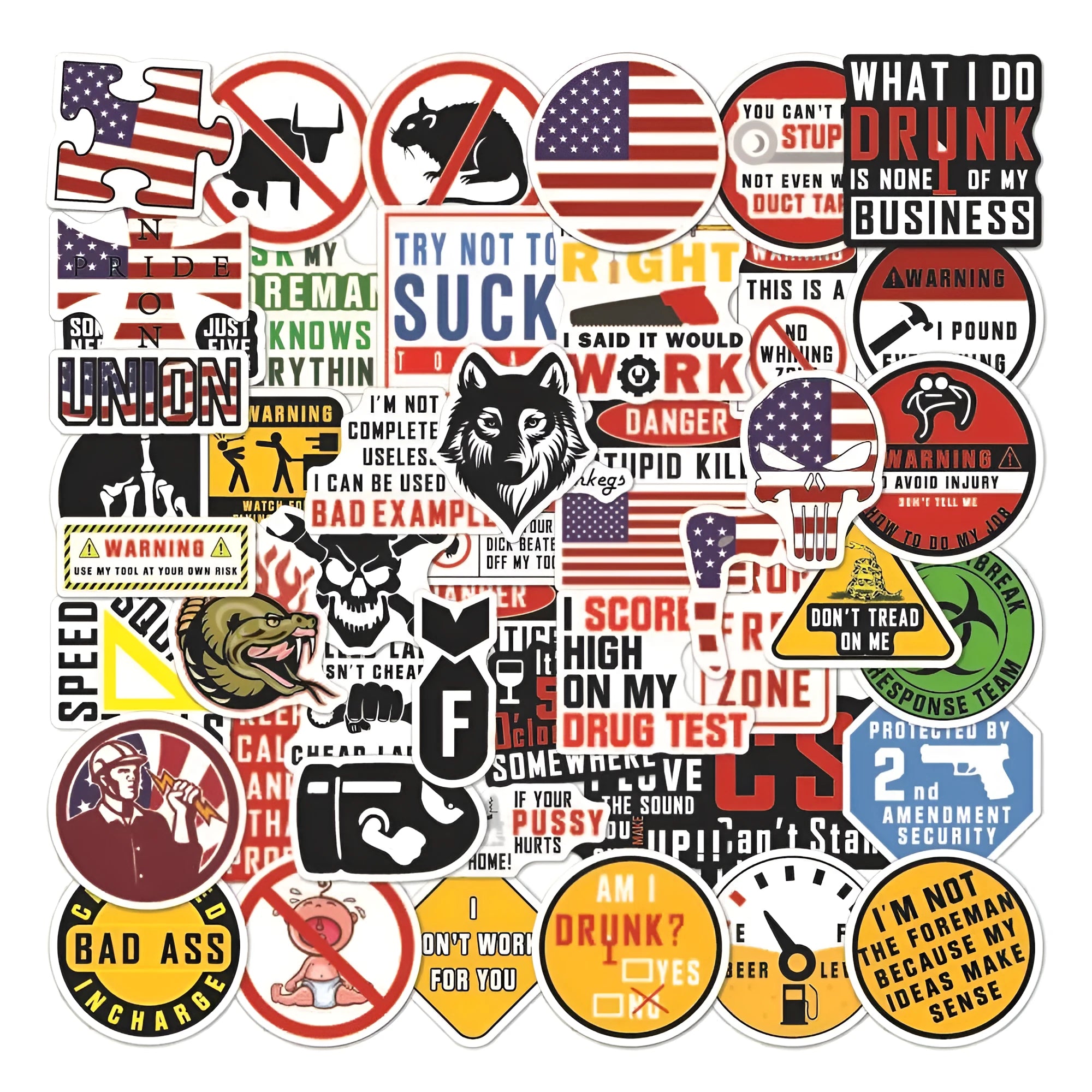 50 waterproof PVC warning slogan stickers for motorcycle and skateboard helmets