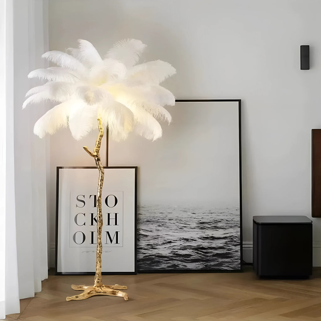 170cm tall decorative resin feather floor lamp with 32 feathers for living room or bedroom