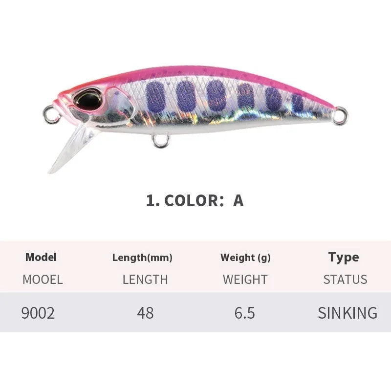 Japanese 48mm hard plastic fishing lure for snakehead and mandarin fish in multiple colour options
