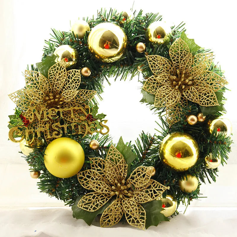30cm multicolour plastic Christmas wreath hanging on door with blue, gold, pink, purple, red and silver colour options