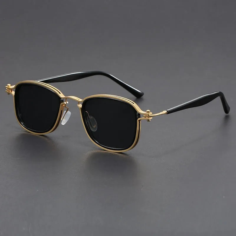 Retro square frame metal sunglasses with decorative patterns in multiple colour options.