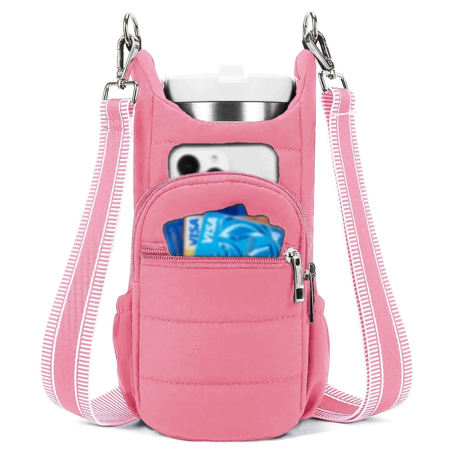 Cloth water bottle bag for bicycles in black, pink, and beige colour options