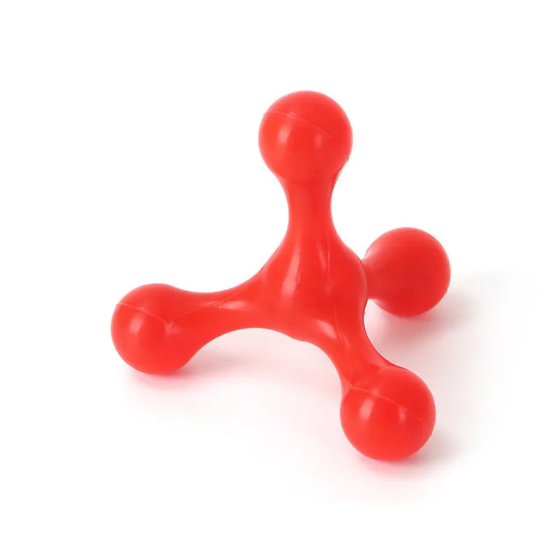 Blue silicone puppy chew toy with three-leg biter design for teething relief