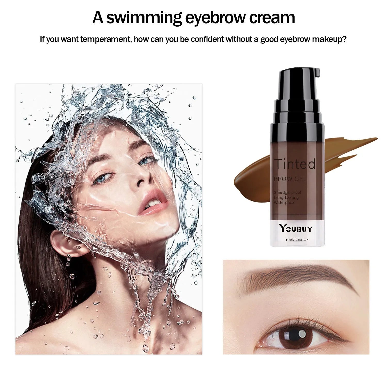 Waterproof eyebrow cream in dark gray and golden yellow shades for natural brows