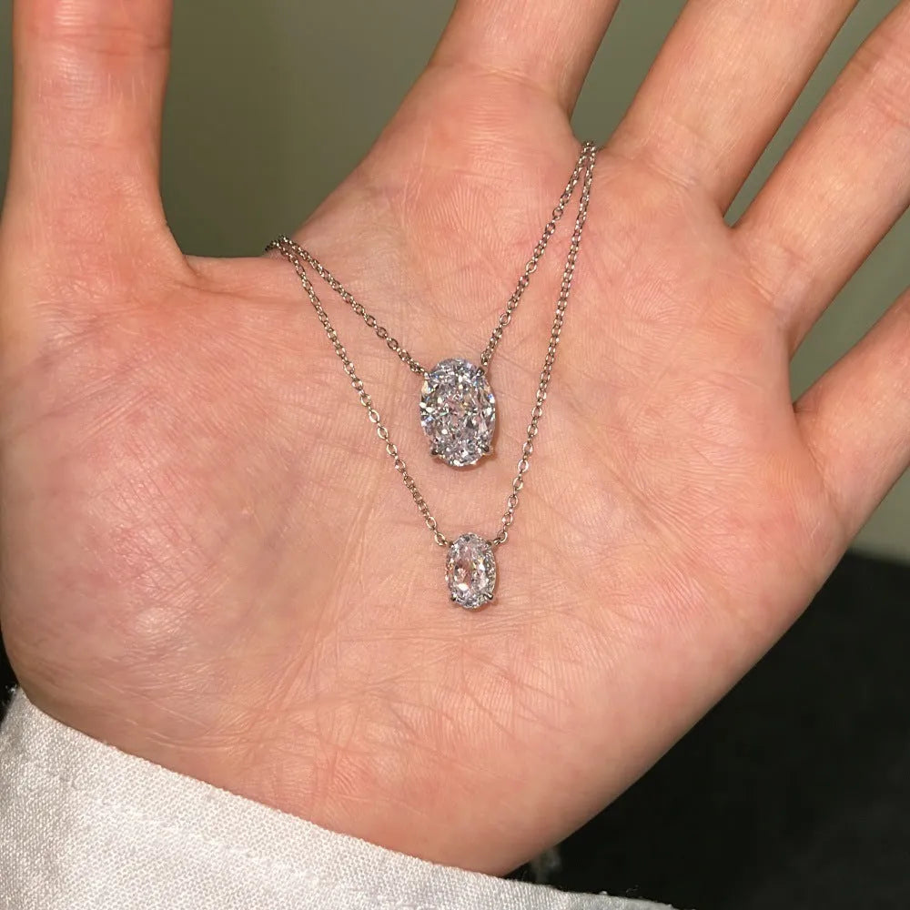 S925 sterling silver oval ice flower necklace in gold or platinum electroplated finish