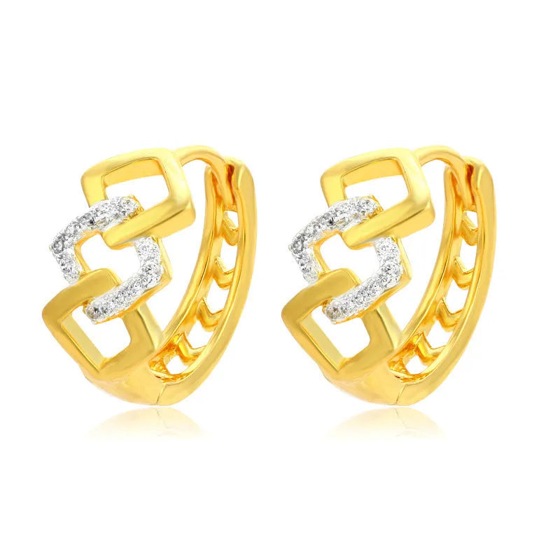 Geometric hollow-out gold electroplated alloy earrings with colour separation detail on ear clips