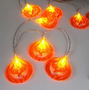 Halloween pumpkin LED string lights with ghost and bat decorations