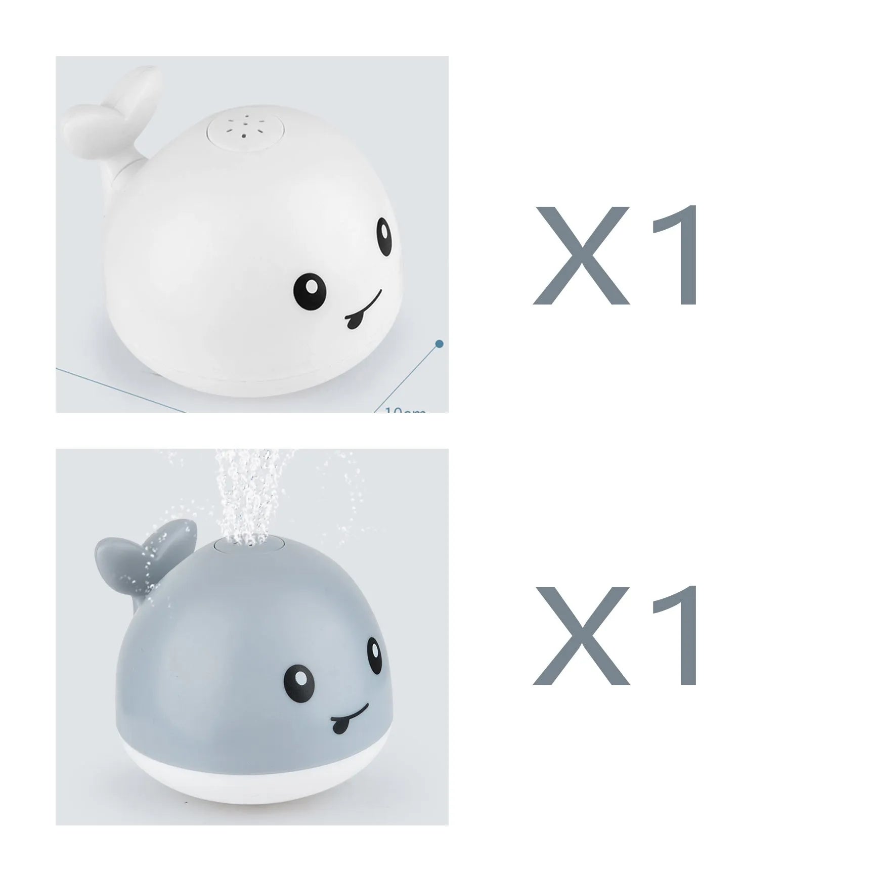 Electric whale-shaped baby bath toy with water spray, LED lights, and automatic water sensor