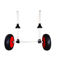 Foldable kayak beach trailer with aluminium frame and rubberised cradle for open kayak transport