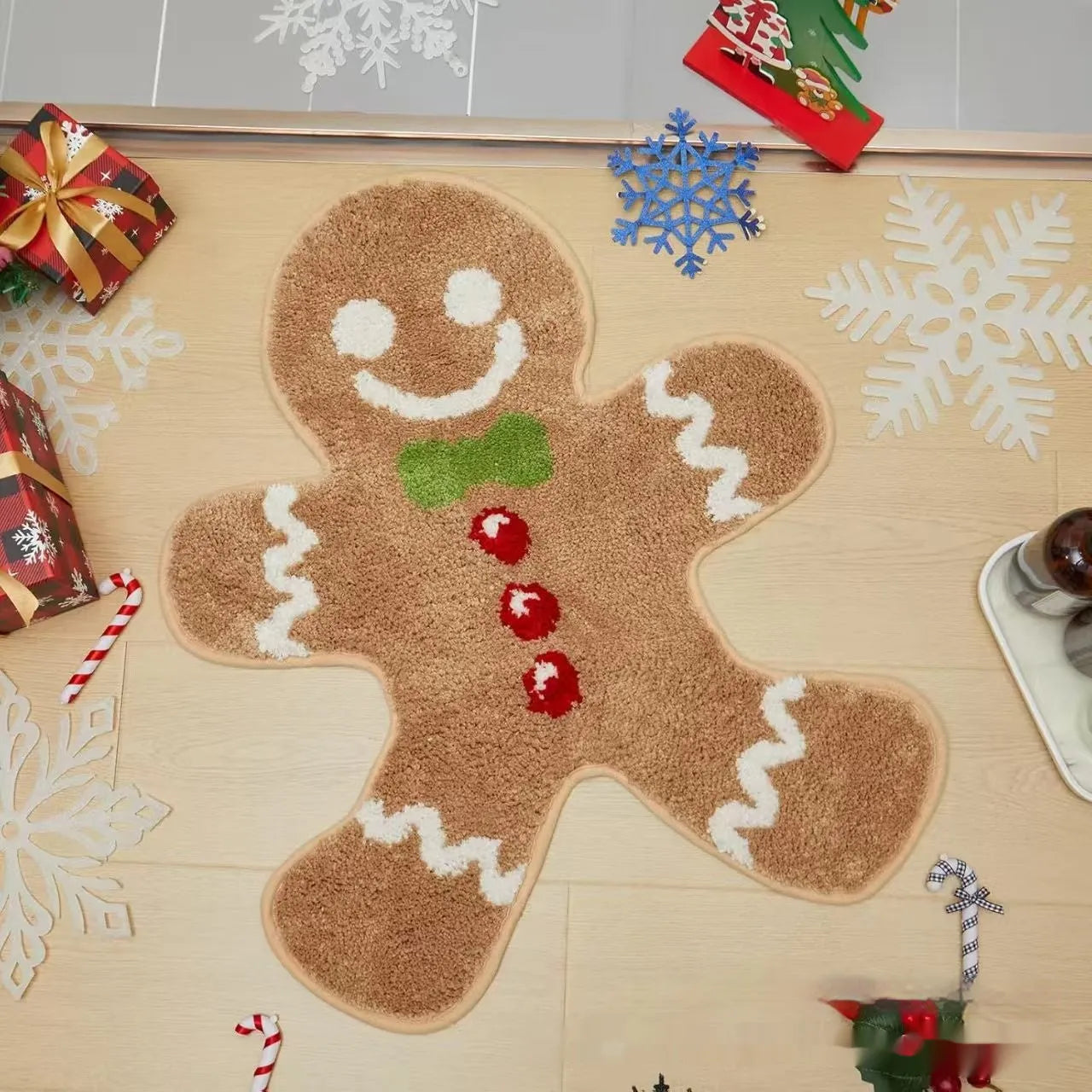 Christmas hallway mat with geometric festive patterns and non-slip backing in multiple size options