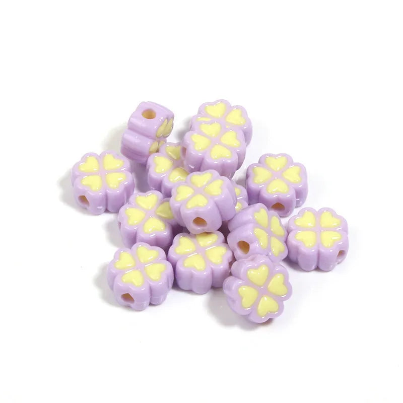 15mm acrylic four-leaf clover craft beads with frosted finish in multiple colours