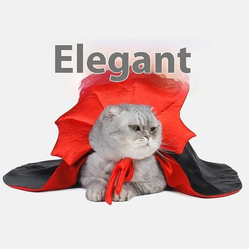 Black and red polyester Halloween costume for a dog or cat on a hanger.
