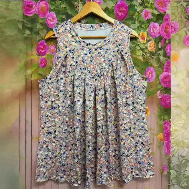 Plus size women's floral print sleeveless vest in polyester fabric