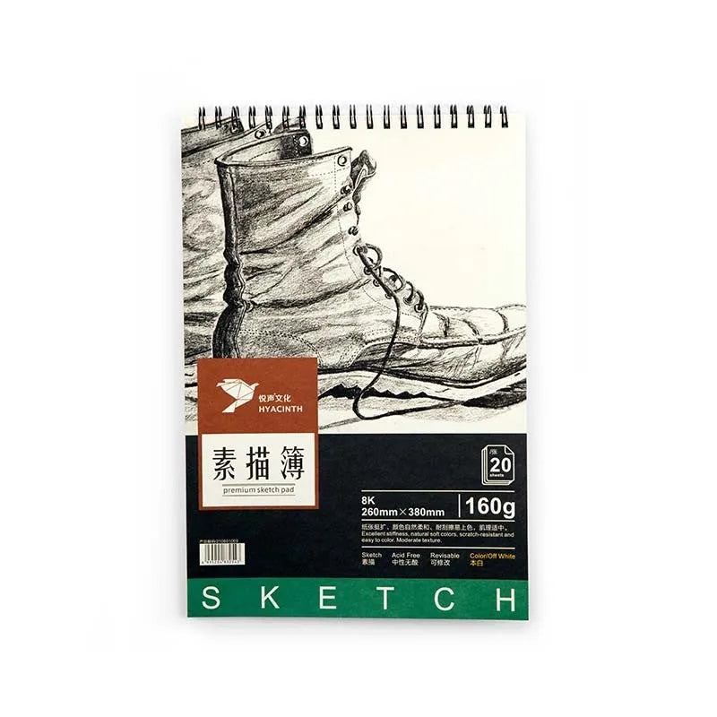 A4 sketch book showing coil binding and glue binding options with paper weight specifications