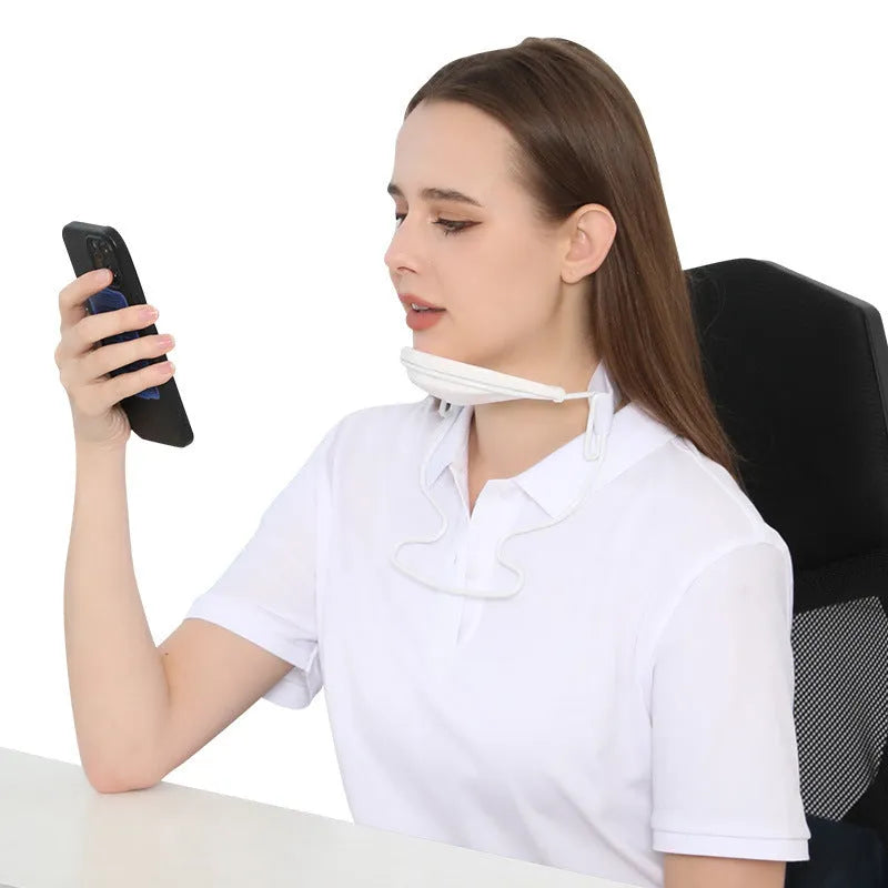 White PP plastic neck brace for cervical spine support on a neutral background.