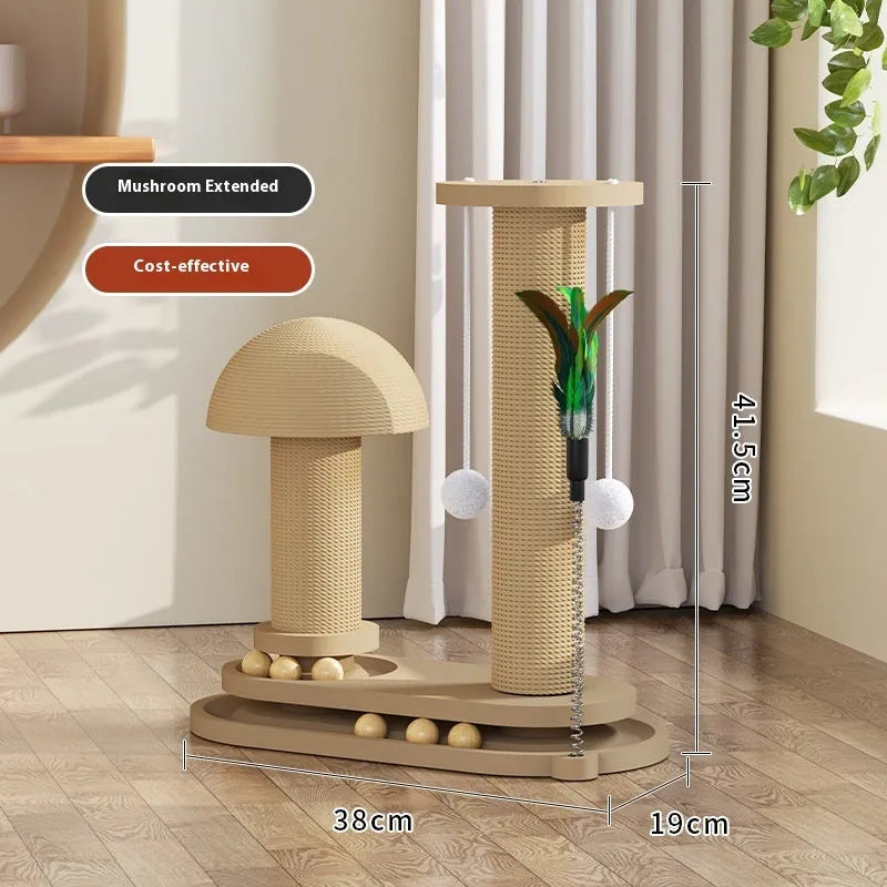 Solid wood cat scratching post with a central turntable, shown in a basic large flower style.
