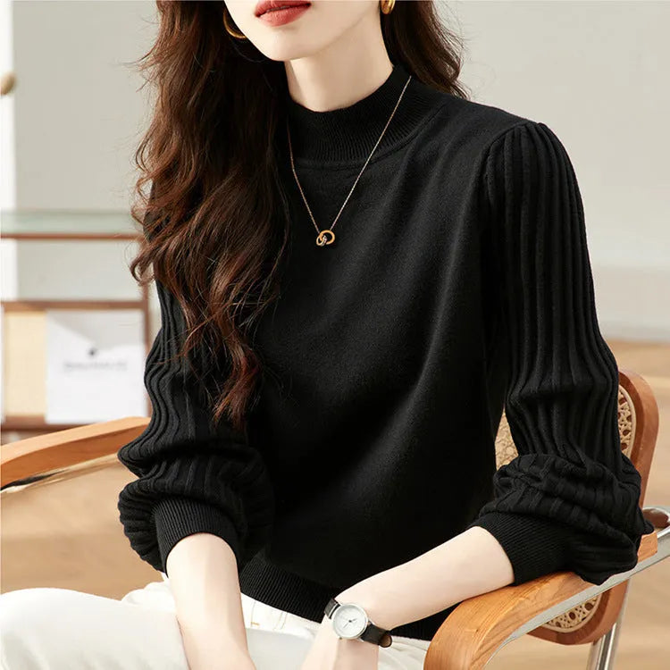 Slim fit half turtleneck shirt in core-spun yarn with spandex, regular sleeves, 50cm length