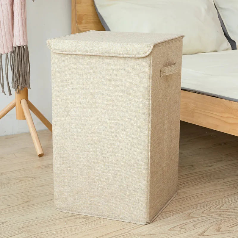 Foldable cotton linen storage basket in grey, khaki or brown in medium or large size