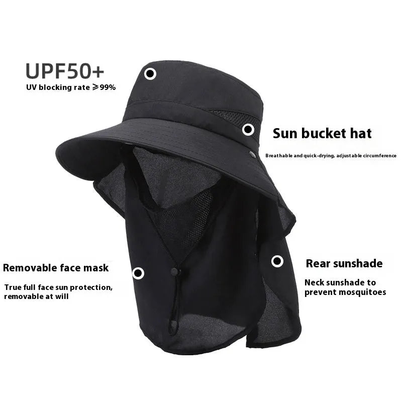 Men's wide brim adjustable fisherman sun hat in polyester fabric.