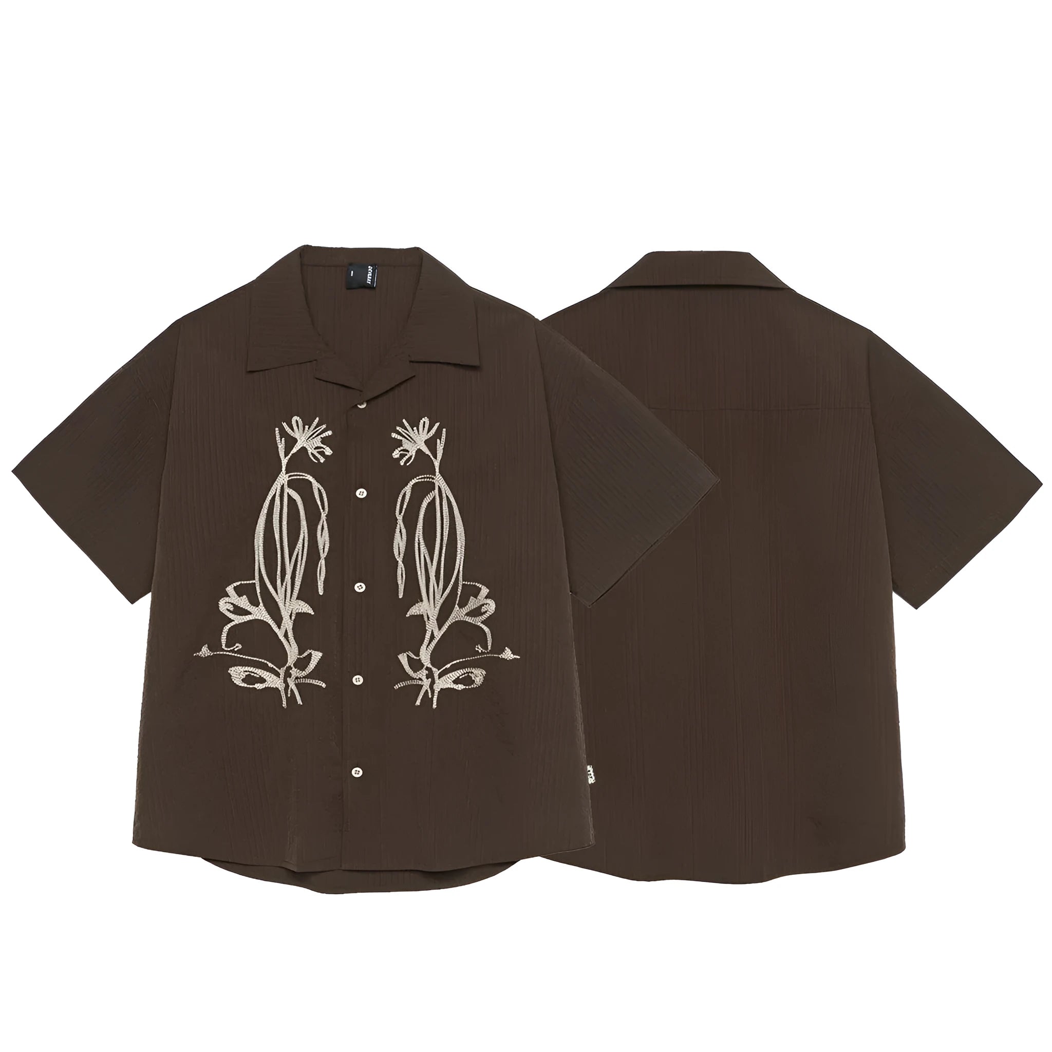 Brown striped Cuban collar outdoor shirt with short sleeves for mountain camping