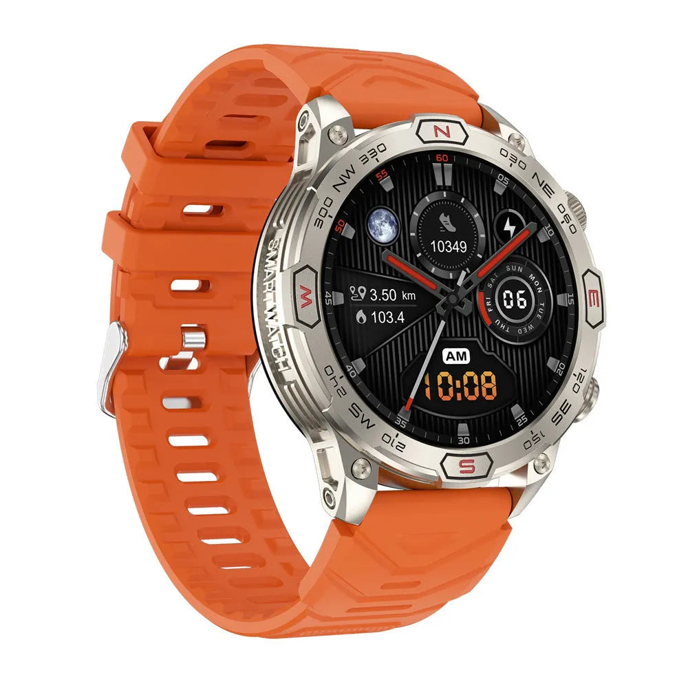 Sports smartwatch with AMOLED display on wrist showing heart rate monitoring interface