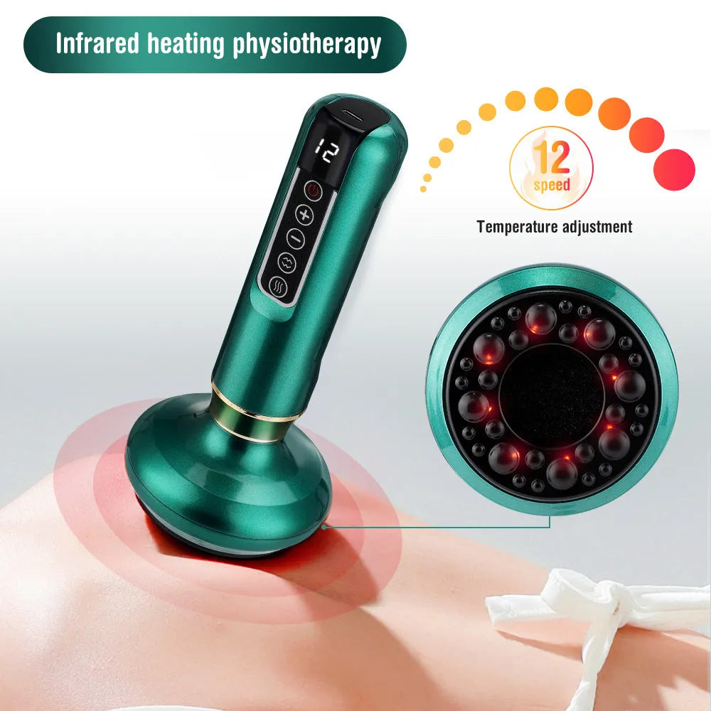 Green electric vacuum cupping gua sha massager with USB charger