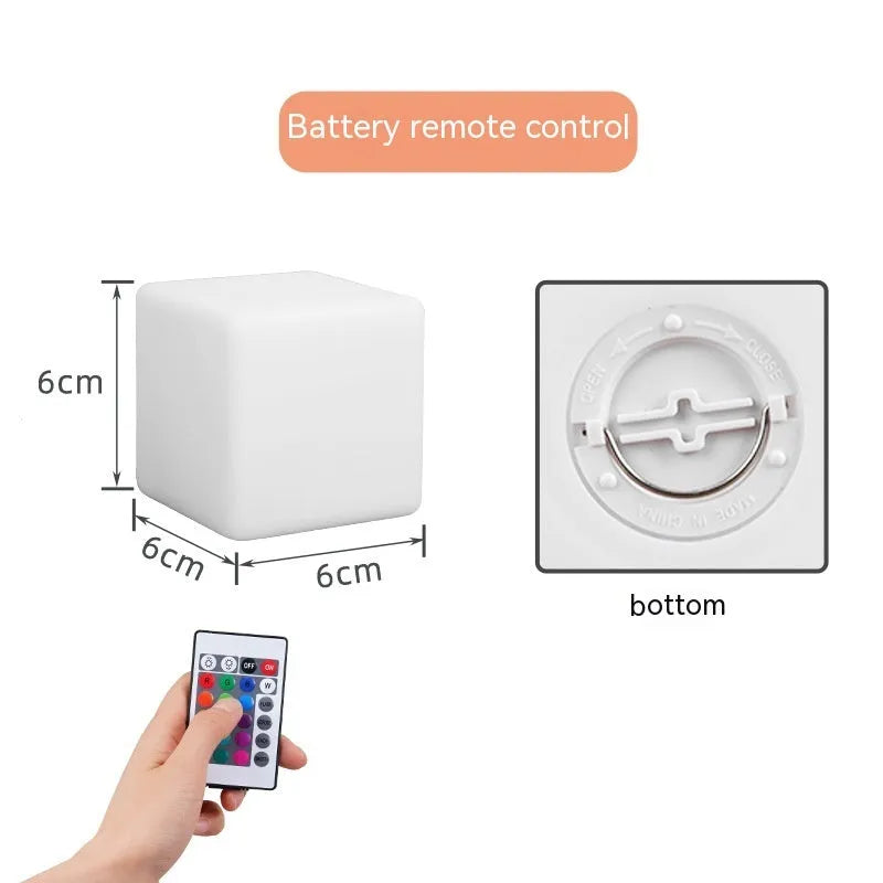 Square seven-colour night light with remote control in European style design