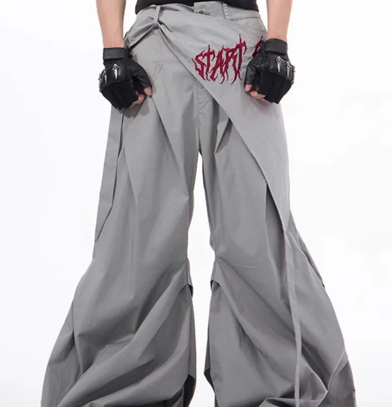 Korean style wide-leg pants for boys in black and grey solid colours