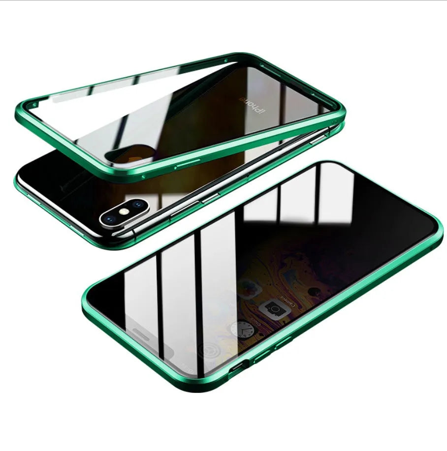 Clamshell anti-spy phone case for iPhone with machined glass construction in multiple solid colours