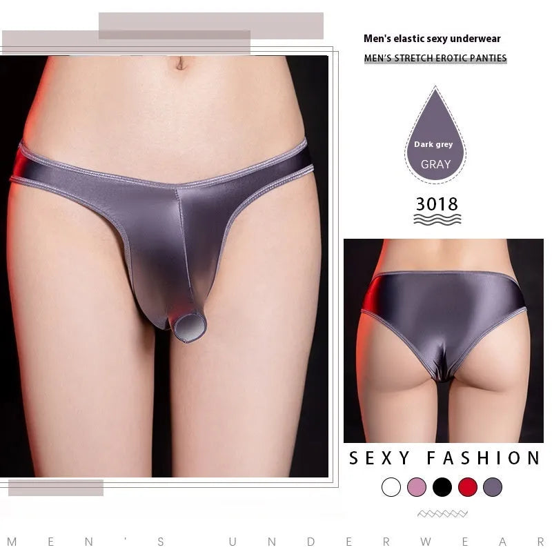 Men's shiny nylon T-back low waist underwear in multiple colours