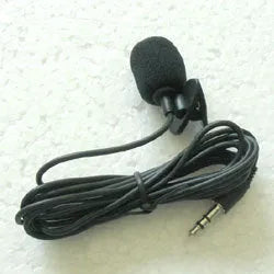 Black lavalier condenser microphone with 3.5mm plug and 2-metre cable for recording