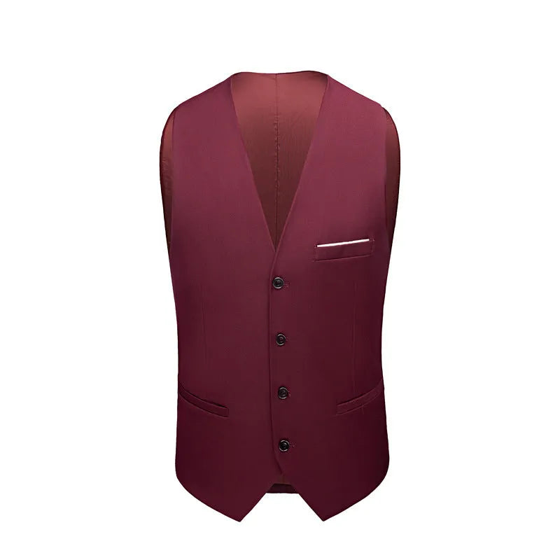 Men's slim-fit three-piece cotton blend suit set with notch lapel in multiple colours for formal or casual wear