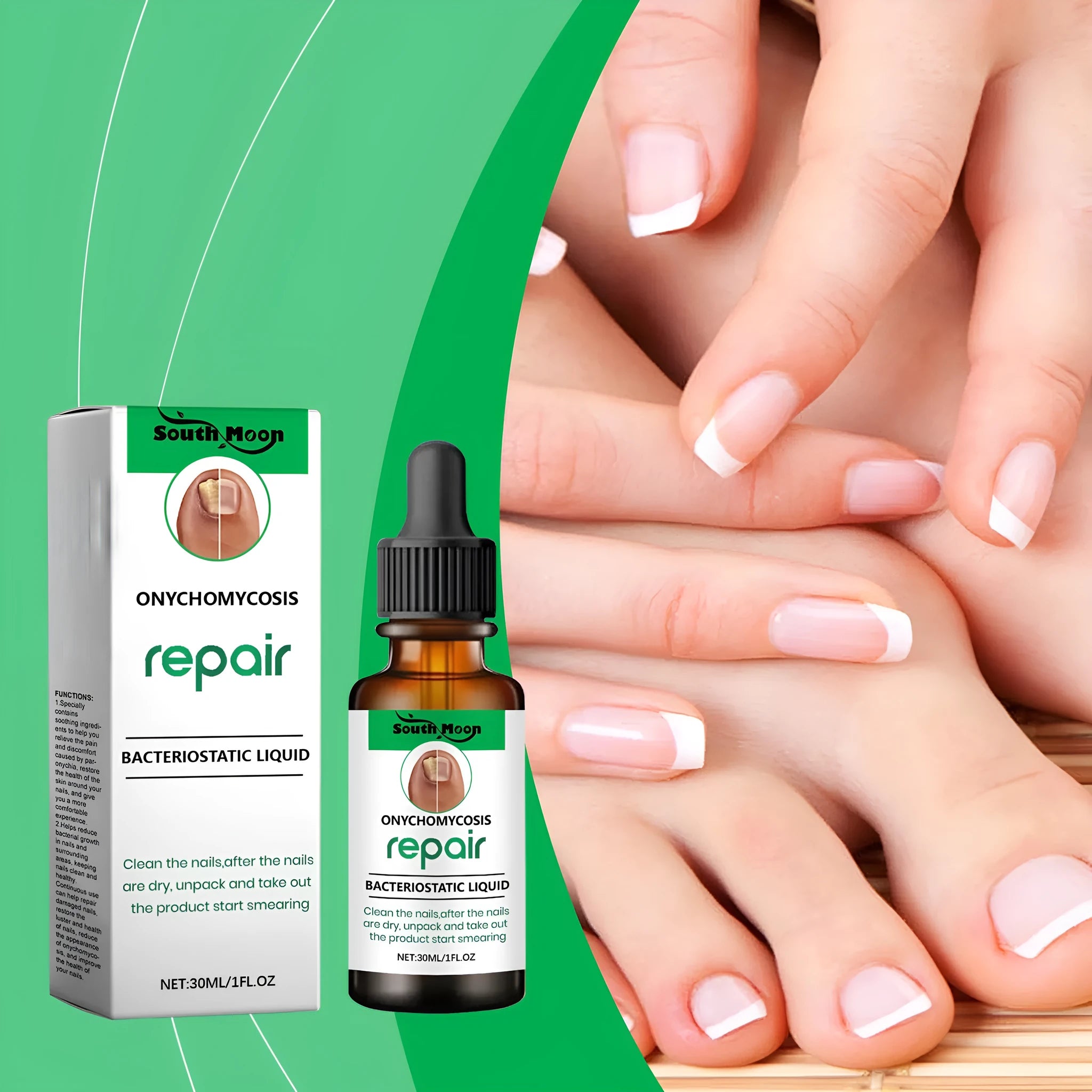 30ml bottle of nail care nursing solution for gentle daily cleaning.