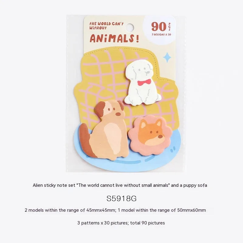 Small animal shaped sticky note set with sea otter, kitten, puppy and bunny designs