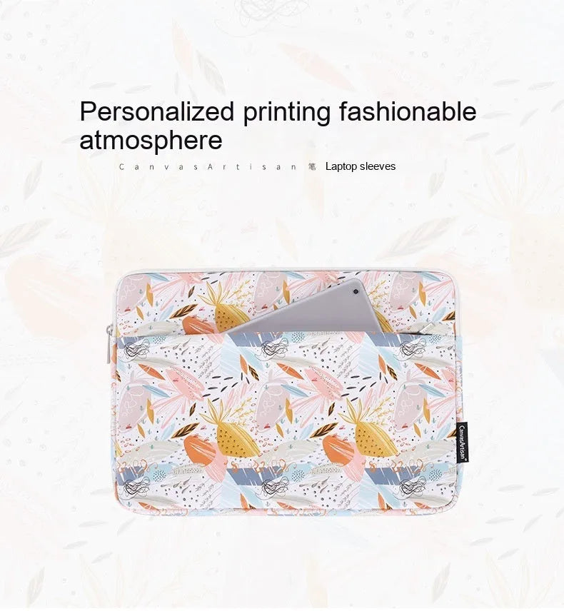 White PU leather waterproof laptop inner bag for 14-inch devices with anti-seismic padding.