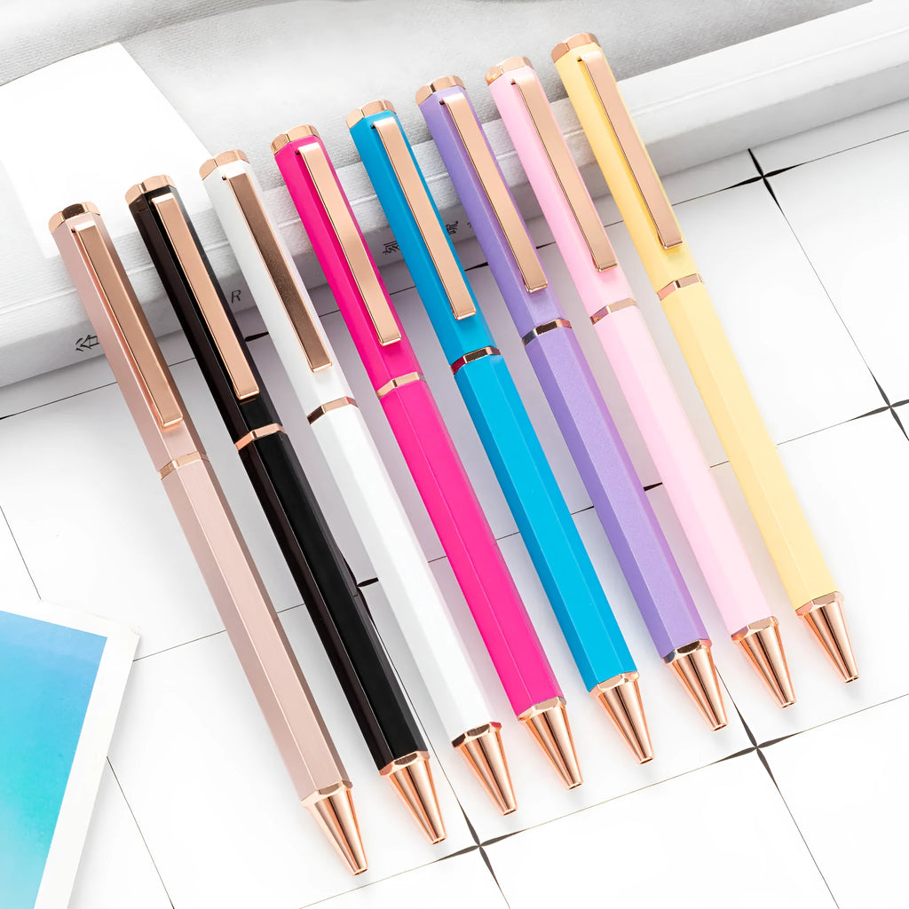 Metal six angle rod ballpoint pen with 1.0mm bullet tip and black colour option