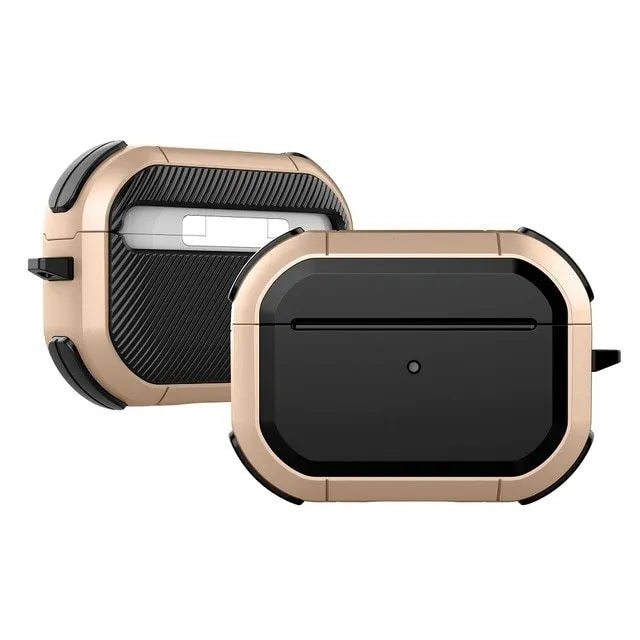 Black TPU and PC protective shell case for Apple AirPods 1, 2, and Pro charging case.