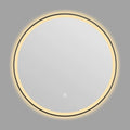 Round black aluminium frame smart LED bathroom mirror with touch dimming control on wall.