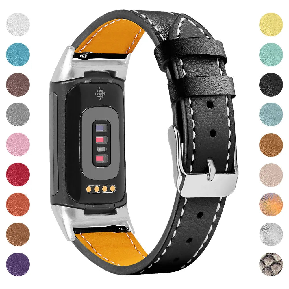 Genuine leather smart watch strap for Fitbit Charge 5 and Charge 6 in various colour options