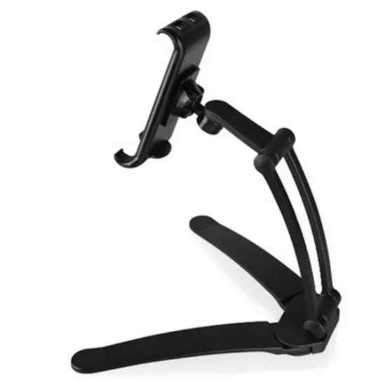 Silver aluminum alloy desktop stand holding a tablet at an adjustable angle.
