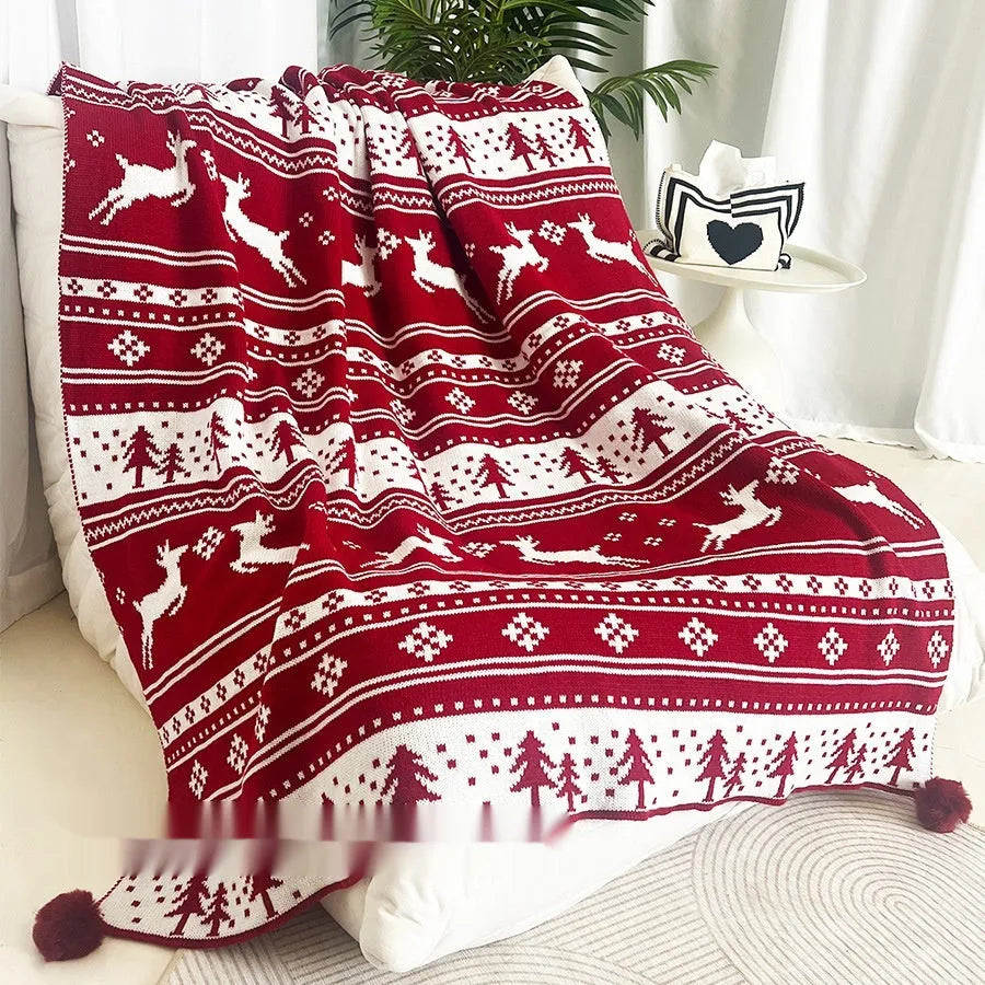 Personalised acrylic Christmas blanket with festive snowflake design in red colours