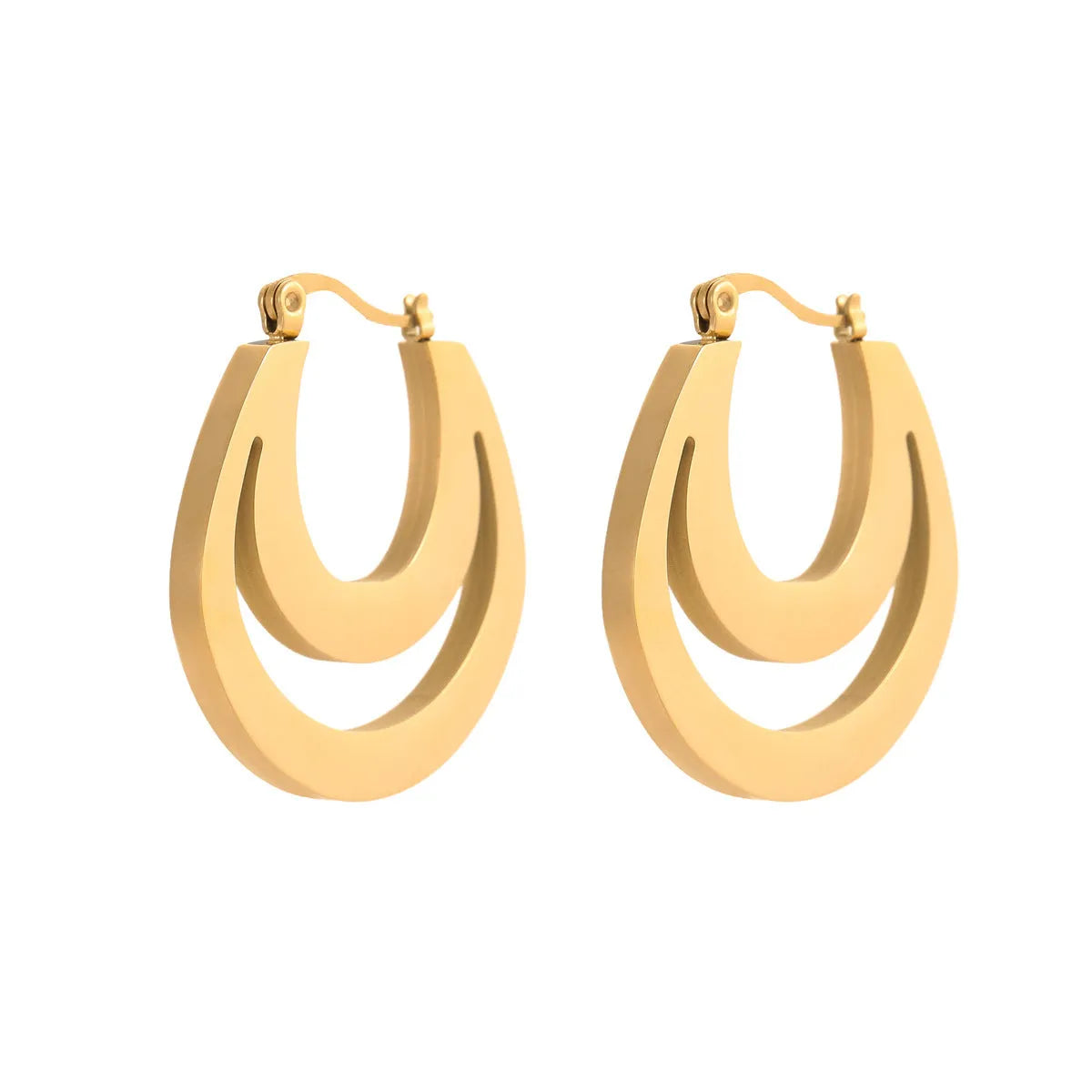 Geometric French earrings with 18K gold plating on stainless steel in minimalist round ring design