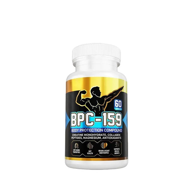 Bottle of body supplements capsules for energy support