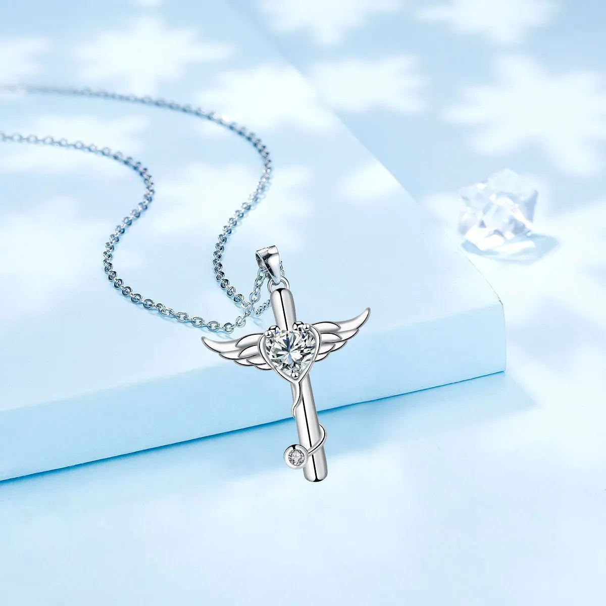 Cross stethoscope necklace with personality wings design in electroplated copper, available in white or red diamond colours